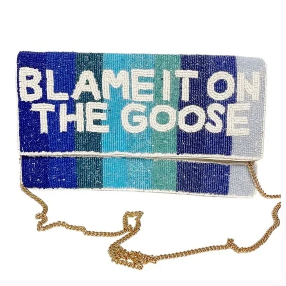 Blame it On the Goose - Blue Ombre Beaded Clutch with Chain - LIKE NEW